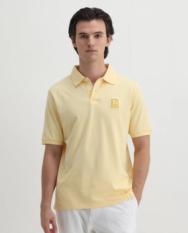 Rare Rabbit Men Otes Pastel Yellow Short Sleeve Regular Fit Embroidered Branding Plain Polo