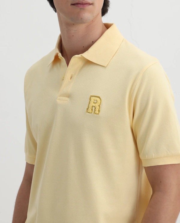 Rare Rabbit Men Otes Pastel Yellow Short Sleeve Regular Fit Embroidered Branding Plain Polo