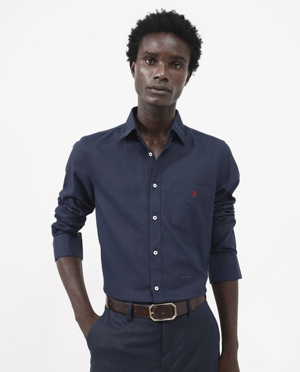 Rare Rabbit Men's Oxfom Navy Cotton Polyester Fabric Full Sleeves Button Down Collar Regular Fit Plain Formal Shirt
