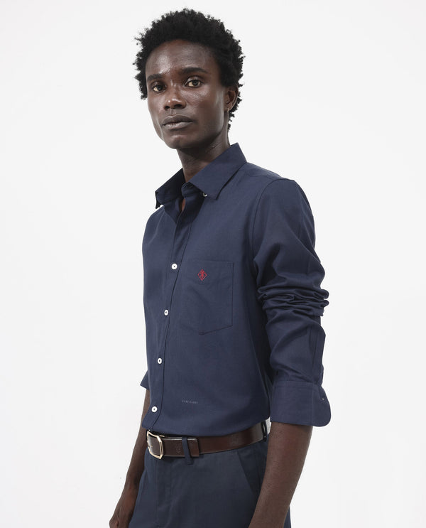 Rare Rabbit Men's Oxfom Navy Cotton Polyester Fabric Full Sleeves Button Down Collar Regular Fit Plain Formal Shirt