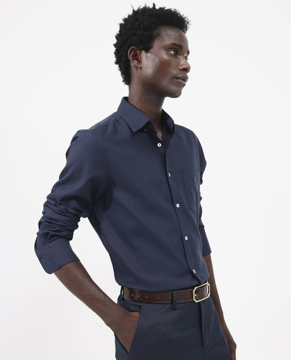 Rare Rabbit Men's Oxfom Navy Cotton Polyester Fabric Full Sleeves Button Down Collar Regular Fit Plain Formal Shirt