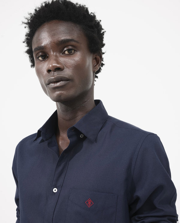 Rare Rabbit Men's Oxfom Navy Cotton Polyester Fabric Full Sleeves Button Down Collar Regular Fit Plain Formal Shirt