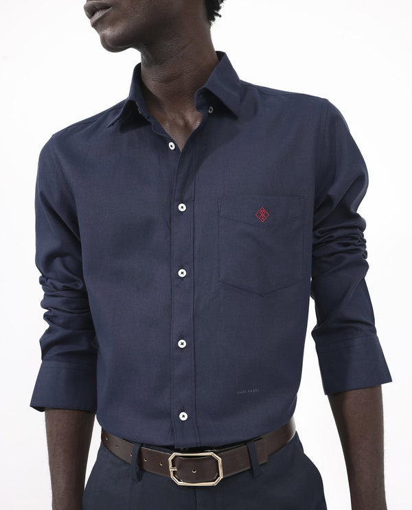 Rare Rabbit Men's Oxfom Navy Cotton Polyester Fabric Full Sleeves Button Down Collar Regular Fit Plain Formal Shirt