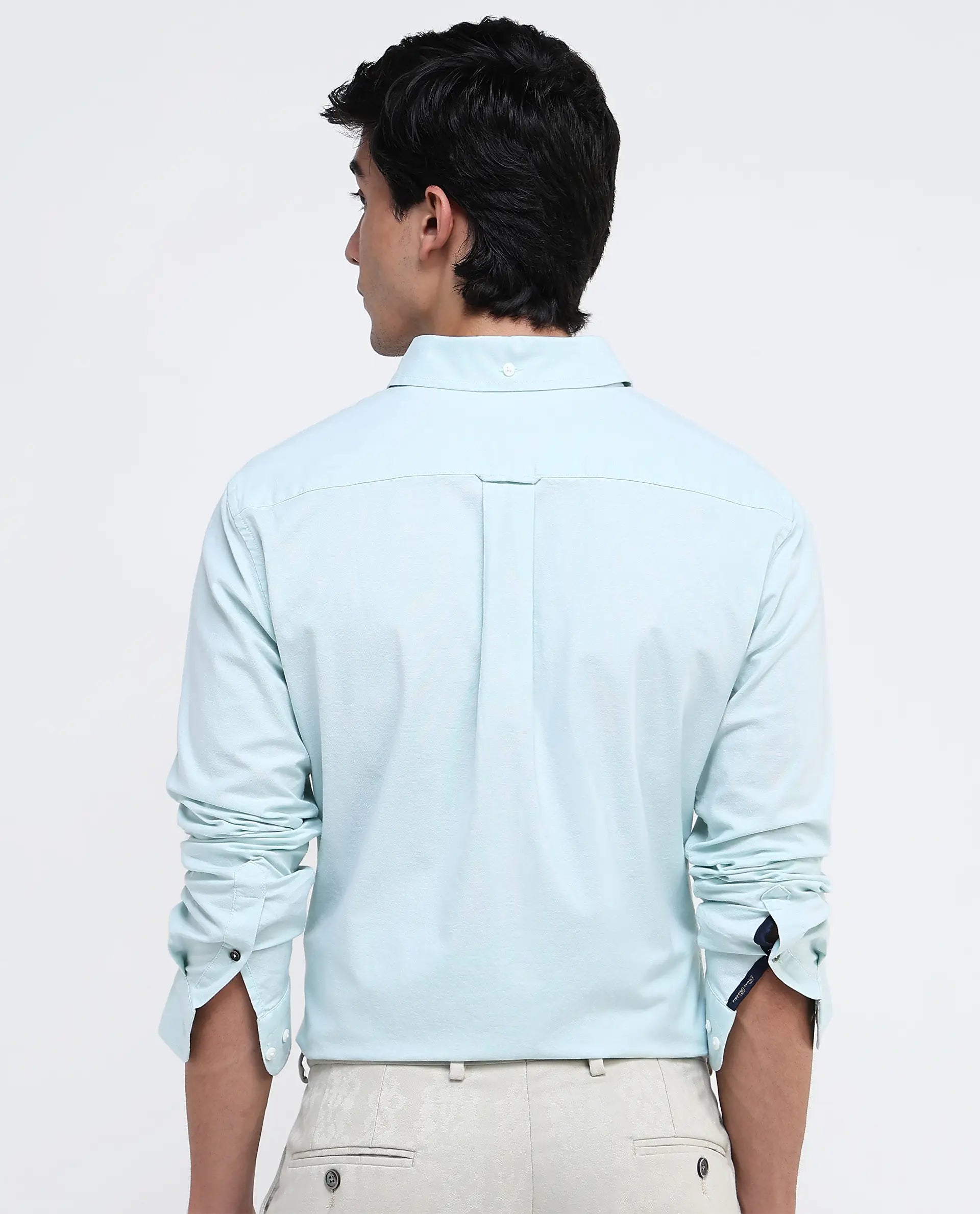 Rare Rabbit Men Oxob Pastel Green Full Sleeve Collared Neck Button Closure Regular Fit Plain Shirt