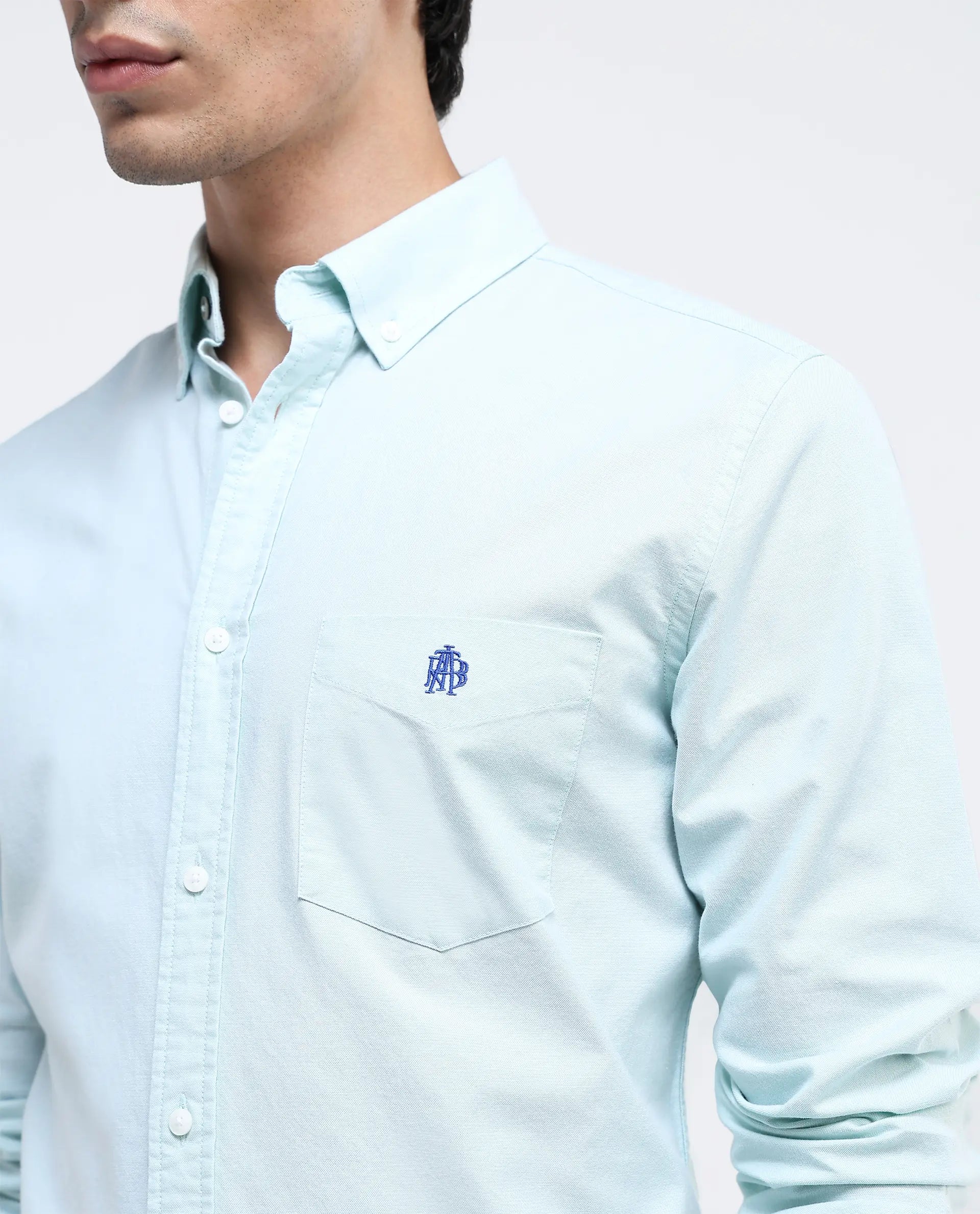 Rare Rabbit Men Oxob Pastel Green Full Sleeve Collared Neck Button Closure Regular Fit Plain Shirt