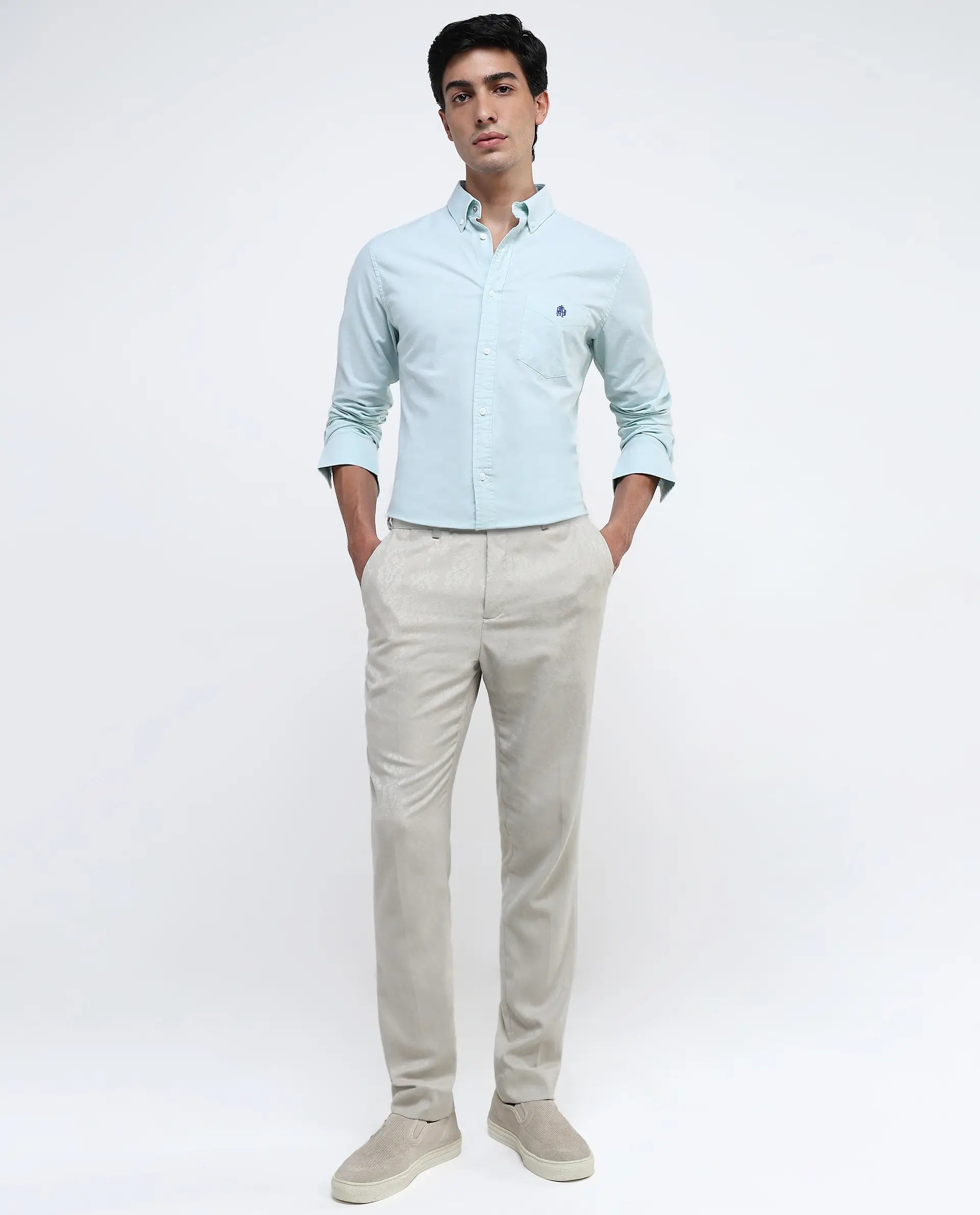 Rare Rabbit Men Oxob Pastel Green Full Sleeve Collared Neck Button Closure Regular Fit Plain Shirt