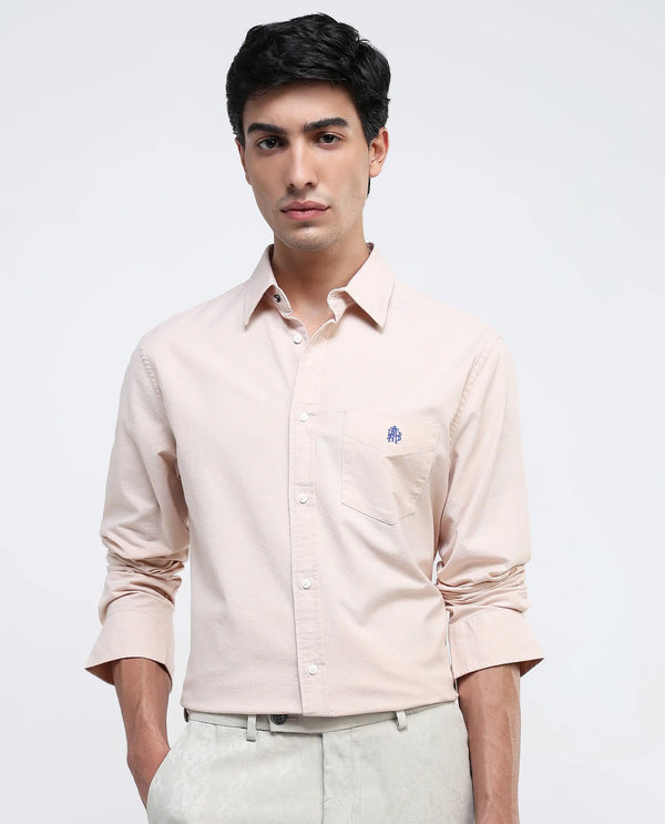 Rare Rabbit Men Oxob Pastel Mustard Full Sleeve Collared Neck Button Closure Regular Fit Plain Shirt