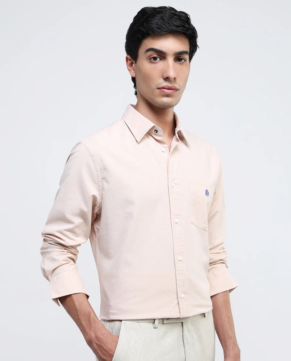 Rare Rabbit Men Oxob Pastel Mustard Full Sleeve Collared Neck Button Closure Regular Fit Plain Shirt