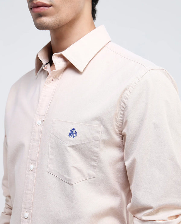 Rare Rabbit Men Oxob Pastel Mustard Full Sleeve Collared Neck Button Closure Regular Fit Plain Shirt