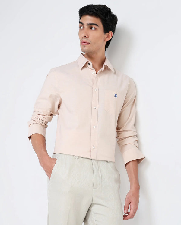 Rare Rabbit Men Oxob Pastel Mustard Full Sleeve Collared Neck Button Closure Regular Fit Plain Shirt