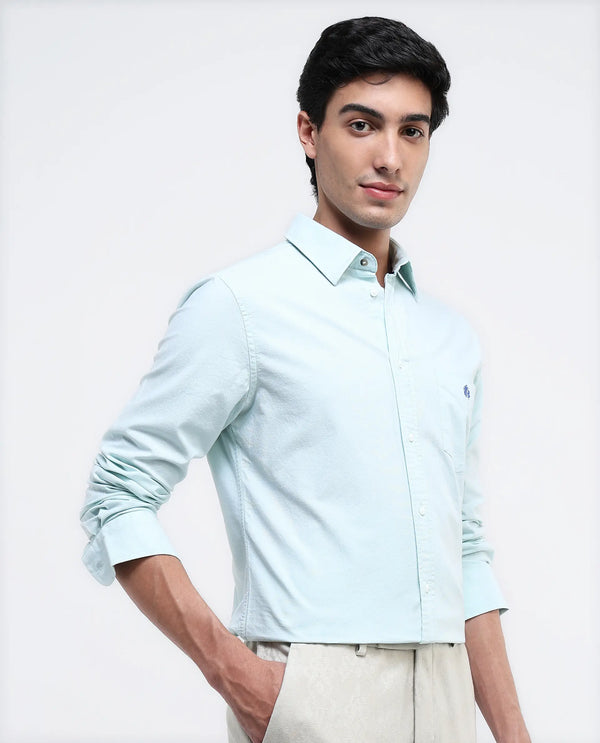 Rare Rabbit Men Oxo Pastel Green Full Sleeve Collared Neck Button Closure Regular Fit Plain Shirt