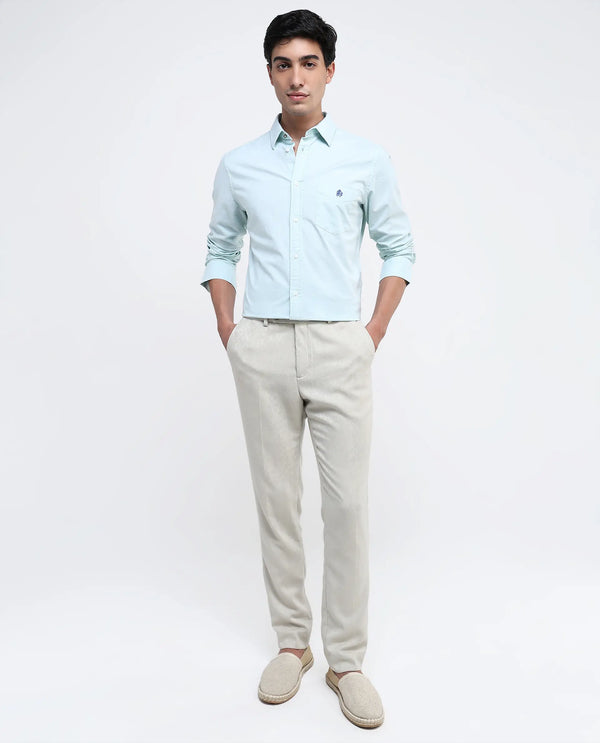 Rare Rabbit Men Oxo Pastel Green Full Sleeve Collared Neck Button Closure Regular Fit Plain Shirt