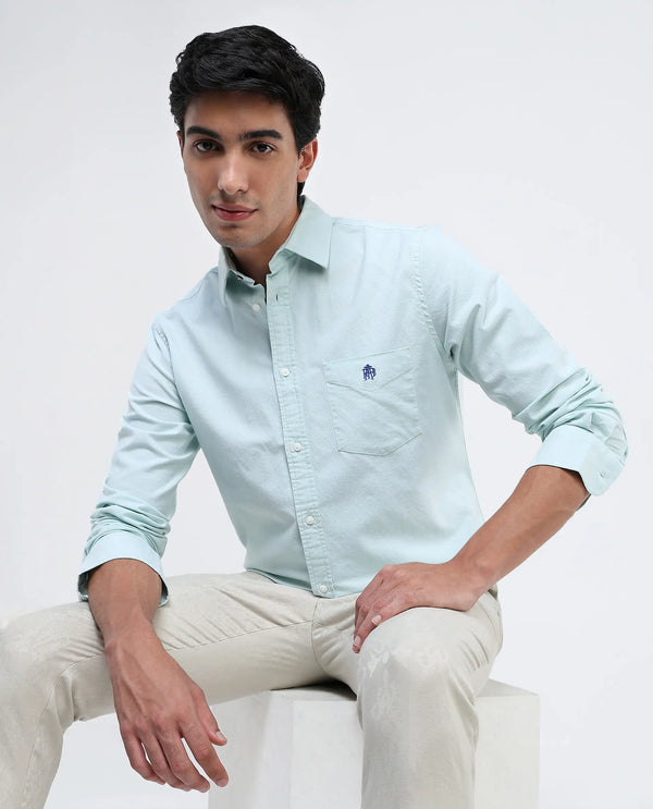 Rare Rabbit Men Oxo Pastel Green Full Sleeve Collared Neck Button Closure Regular Fit Plain Shirt