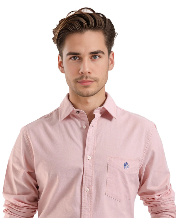Rare Rabbit Men Oxo Pastel Peach Full Sleeve Collared Neck Button Closure Regular Fit Plain Shirt