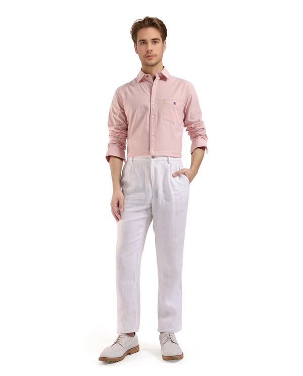 Rare Rabbit Men Oxo Pastel Peach Full Sleeve Collared Neck Button Closure Regular Fit Plain Shirt