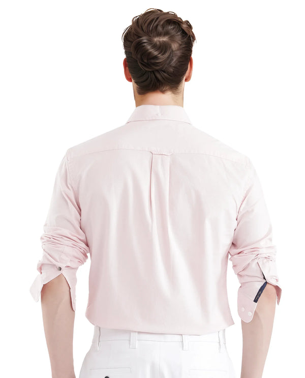 Rare Rabbit Men Oxo Pastel Pink Full Sleeve Collared Neck Button Closure Regular Fit Plain Shirt