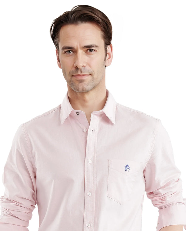 Rare Rabbit Men Oxo Pastel Pink Full Sleeve Collared Neck Button Closure Regular Fit Plain Shirt