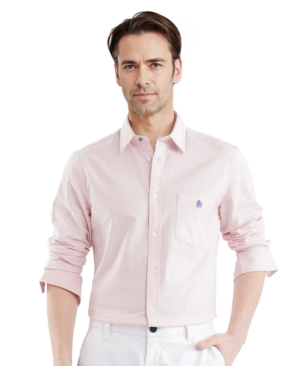 Rare Rabbit Men Oxo Pastel Pink Full Sleeve Collared Neck Button Closure Regular Fit Plain Shirt