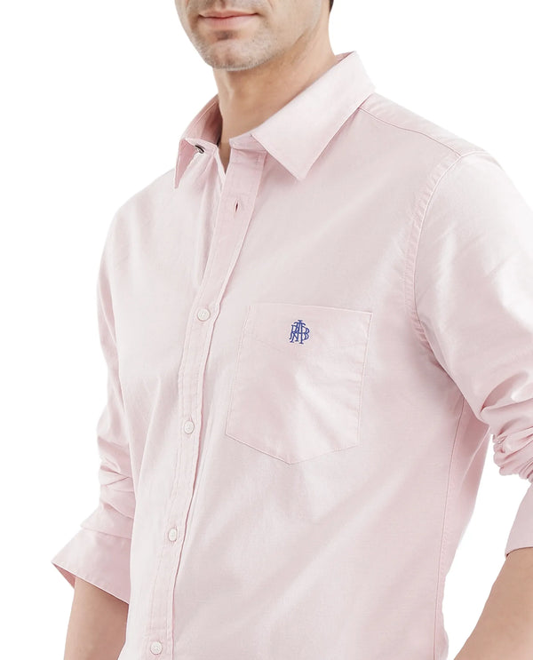 Rare Rabbit Men Oxo Pastel Pink Full Sleeve Collared Neck Button Closure Regular Fit Plain Shirt