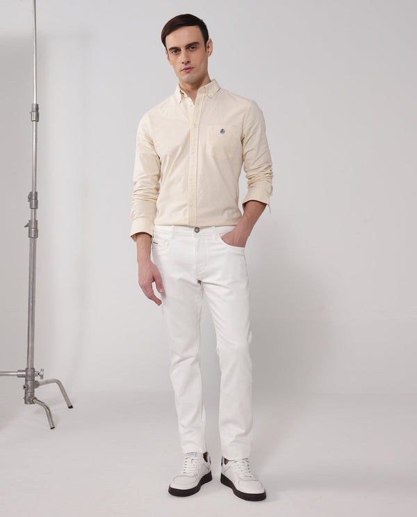 Rare Rabbit Men Oxob Pastel Yellow Full Sleeve Collared Neck Button Closure Regular Fit Plain Shirt