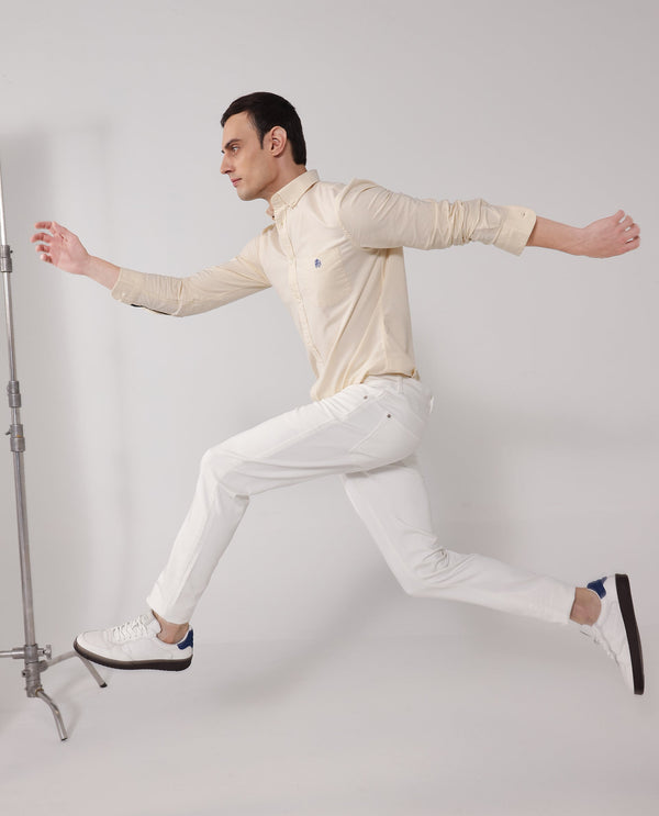 Rare Rabbit Men Oxob Pastel Yellow Full Sleeve Collared Neck Button Closure Regular Fit Plain Shirt