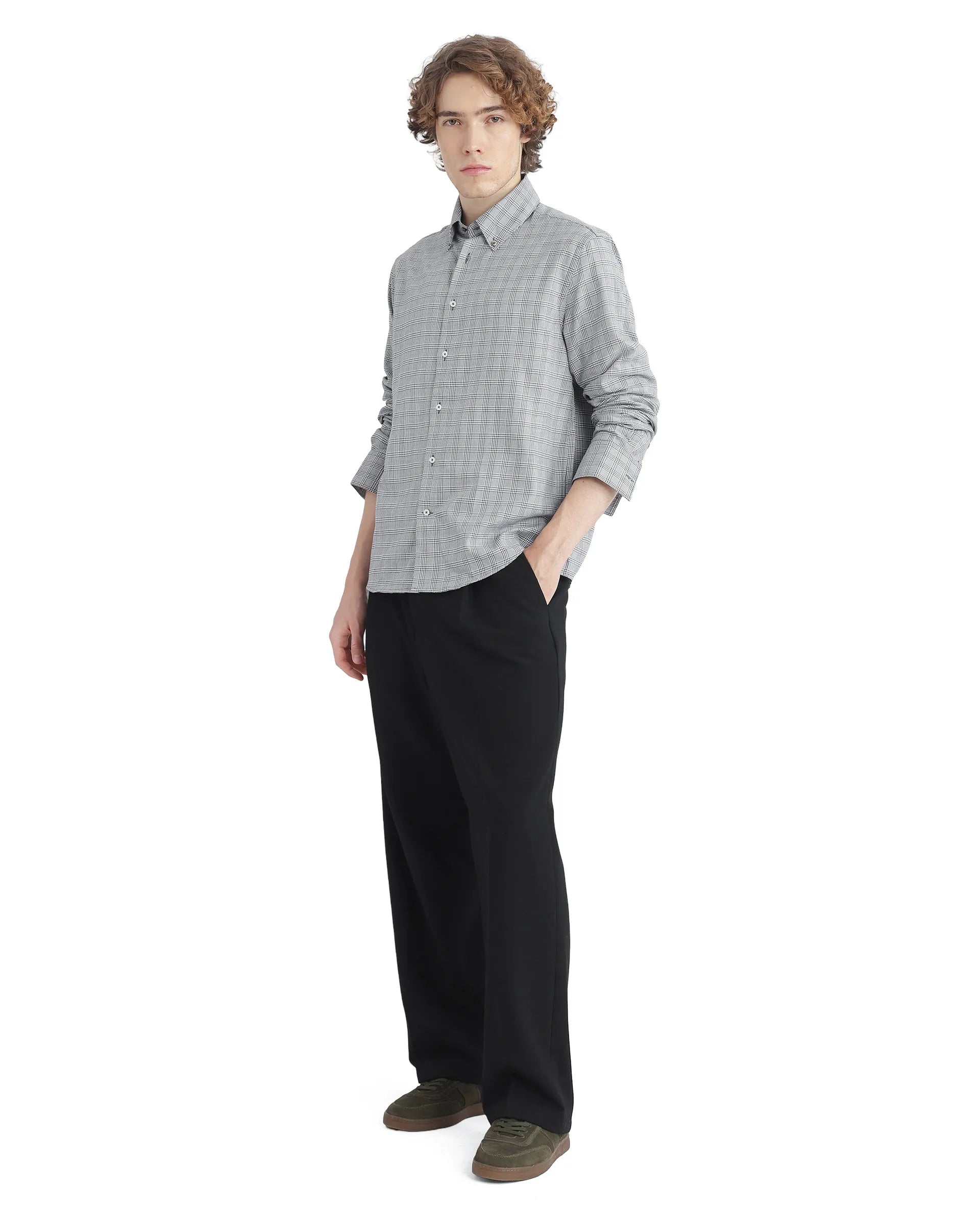 Rare Rabbit Men's Pankal Black Cotton Fabric Full Sleeve Oversized Fit Checks Shirt