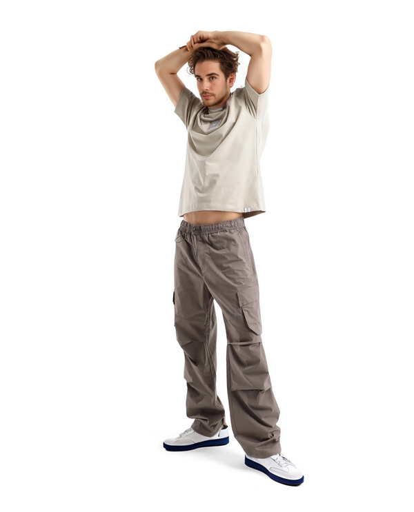 Rare Rabbit Men's Parc Dusky Olive Parachute Fabric Regular Fit Multipocketed Cargo Style Trouser