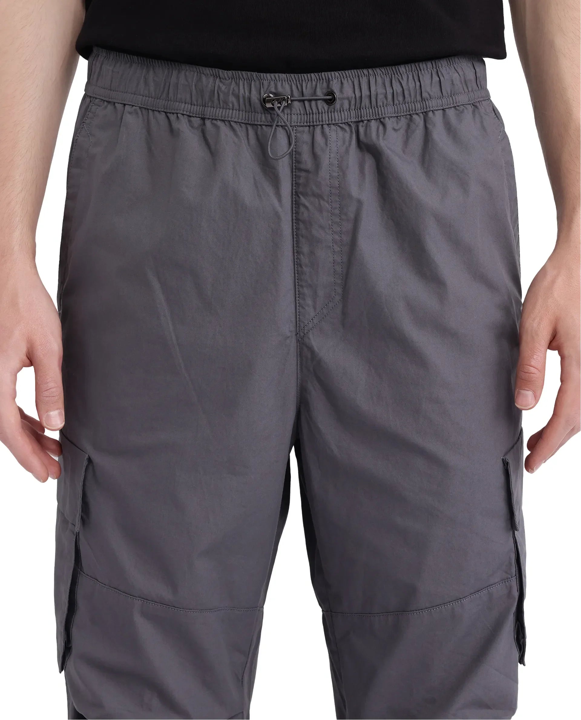 Rare Rabbit Men's Parc Grey Button Closure Regular Fit Plain Trouser