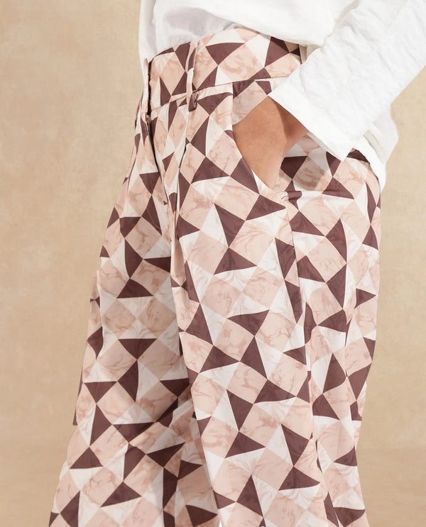 Rareism Women Perugia Light Brown  Tapered Fit Ankle Length Geometric Print Trouser