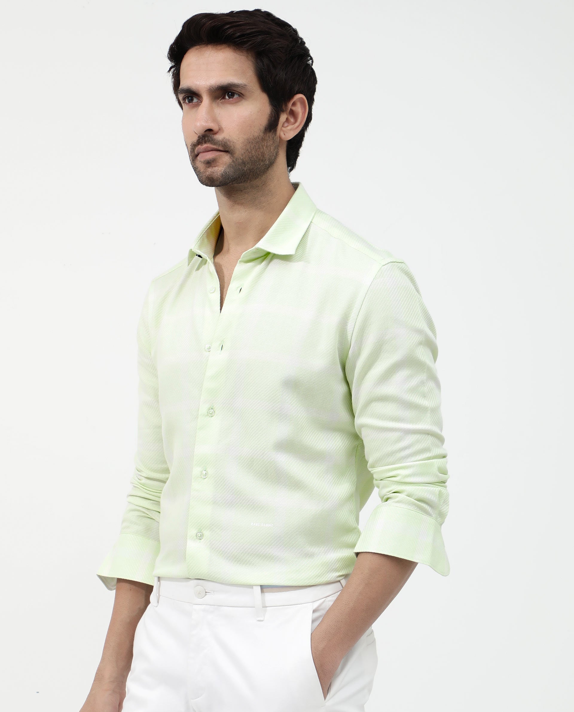 Rare Rabbit Mens Pierce Light Green Full Sleeve Cotton Checks Shirt