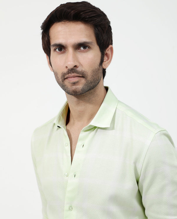 Rare Rabbit Mens Pierce Light Green Full Sleeve Cotton Checks Shirt