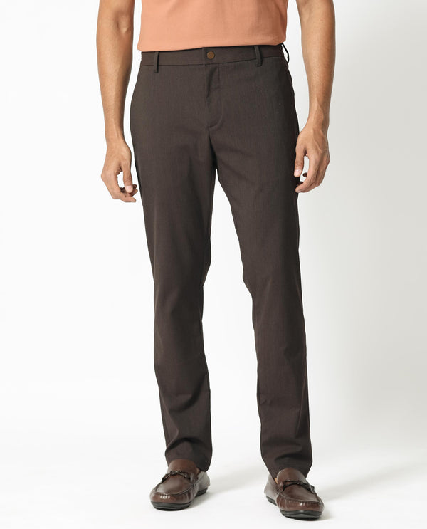 Rare Rabbit Men's Piper Brown Plain Mid-Rise Regular Fit Striped Trouser