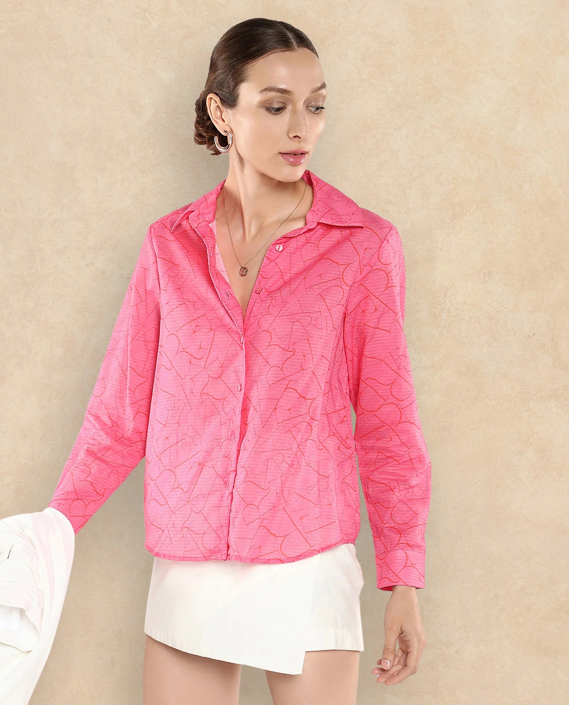 Rareism Women Poiny Pink Printed Top