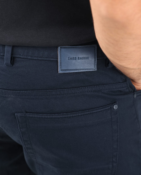 Rare Rabbit Men's Poke Navy Solid Mid-Rise Regular Fit Trouser