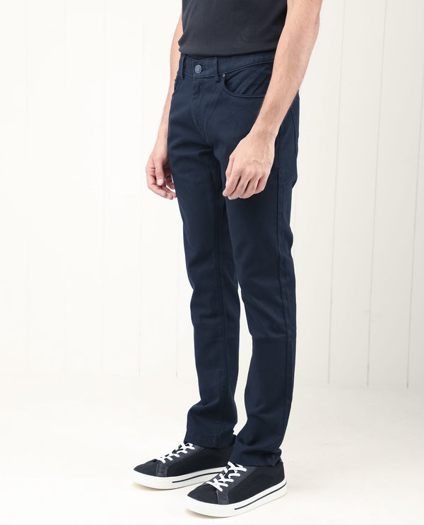 Rare Rabbit Men's Poke Navy Solid Mid-Rise Regular Fit Trouser
