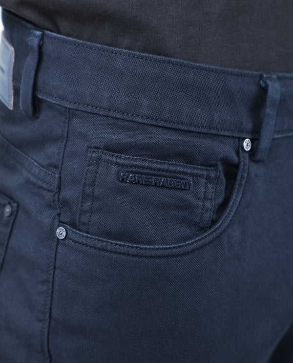 Rare Rabbit Men's Poke Navy Solid Mid-Rise Regular Fit Trouser