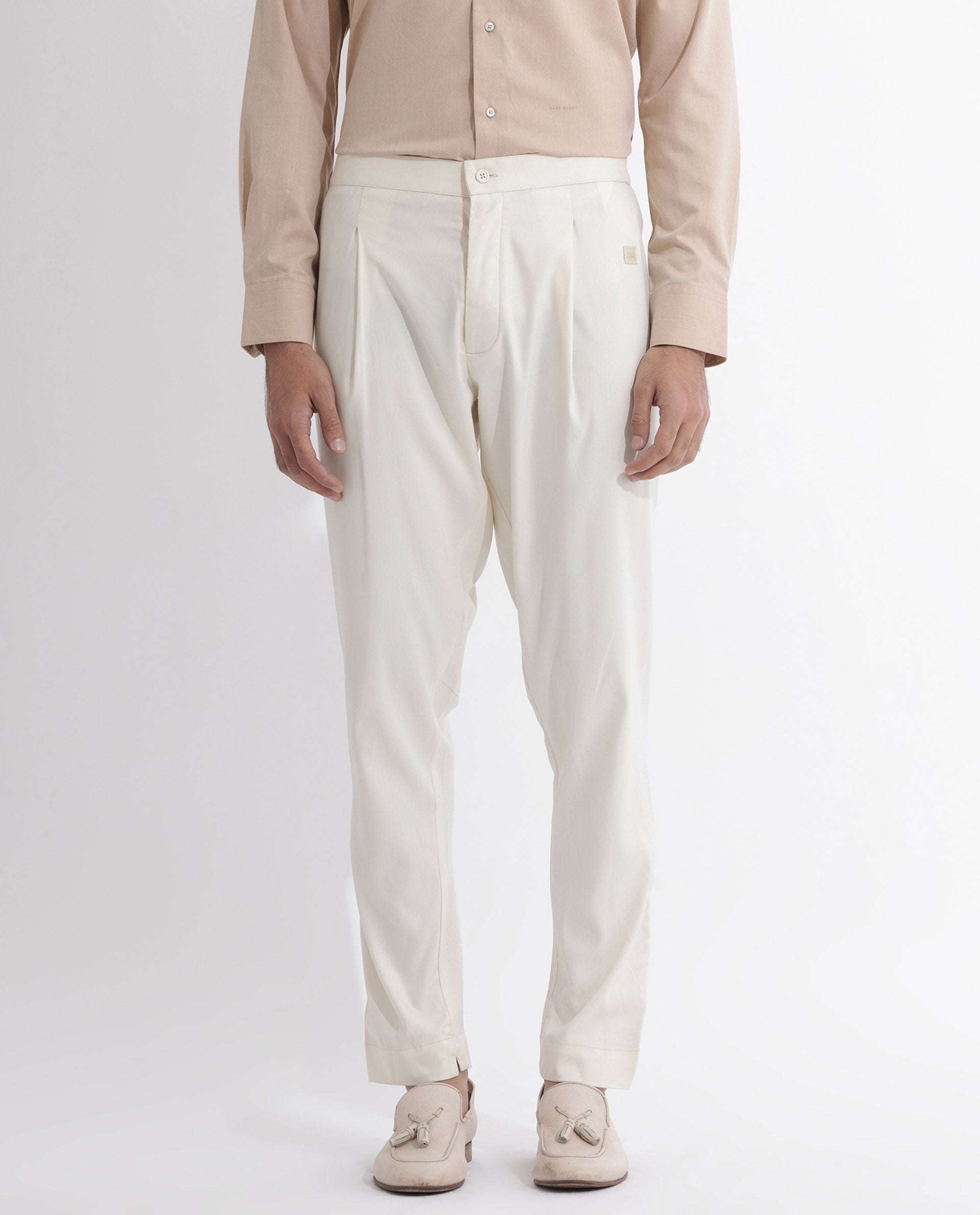 Rare Rabbit Men's Polin Beige Viscose Fabric Mid Rise Regular Fit Solid Pajama