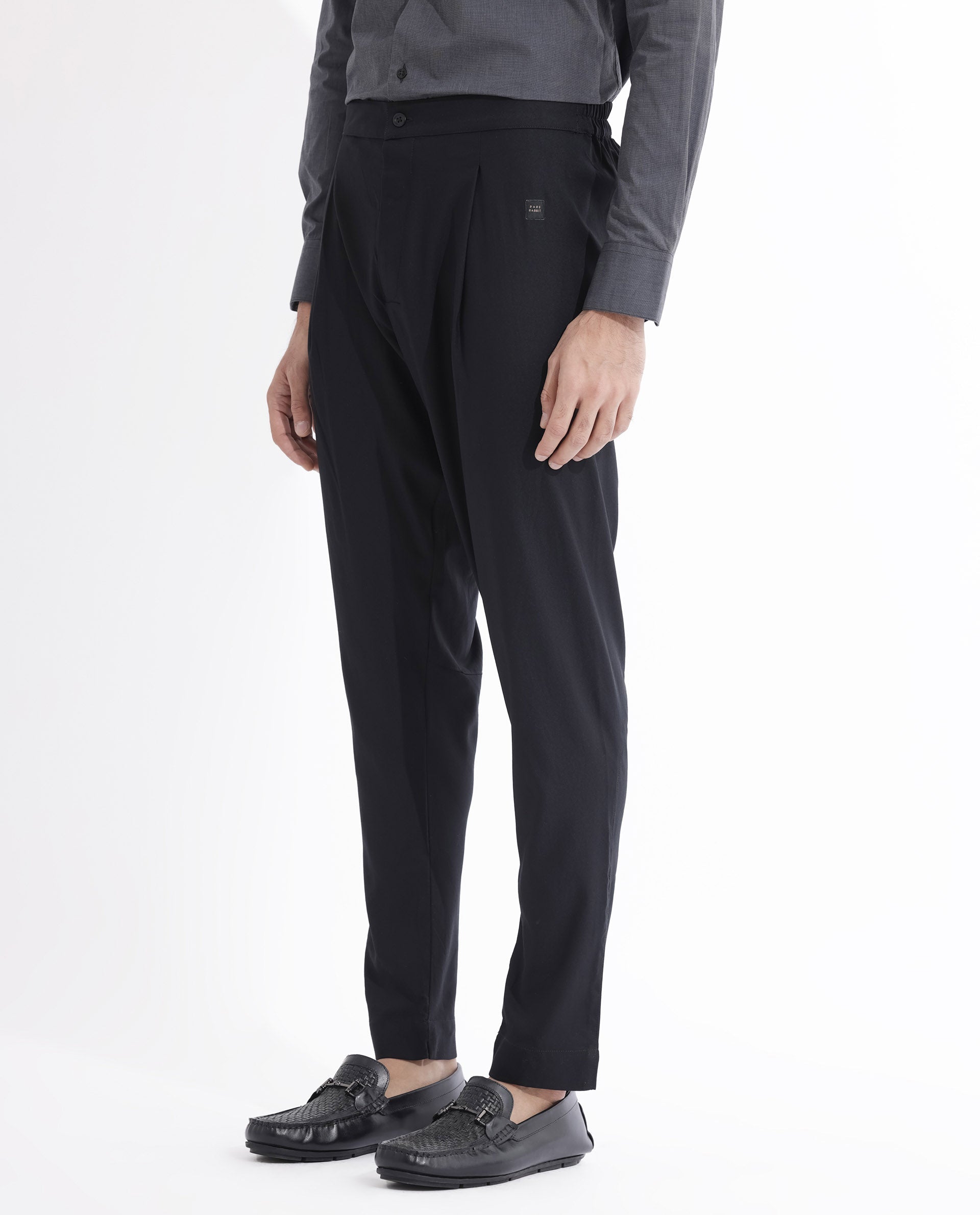 Rare Rabbit Mens Polin Black Viscose Fabric Mid Rise Regular Fit Solid Pajama