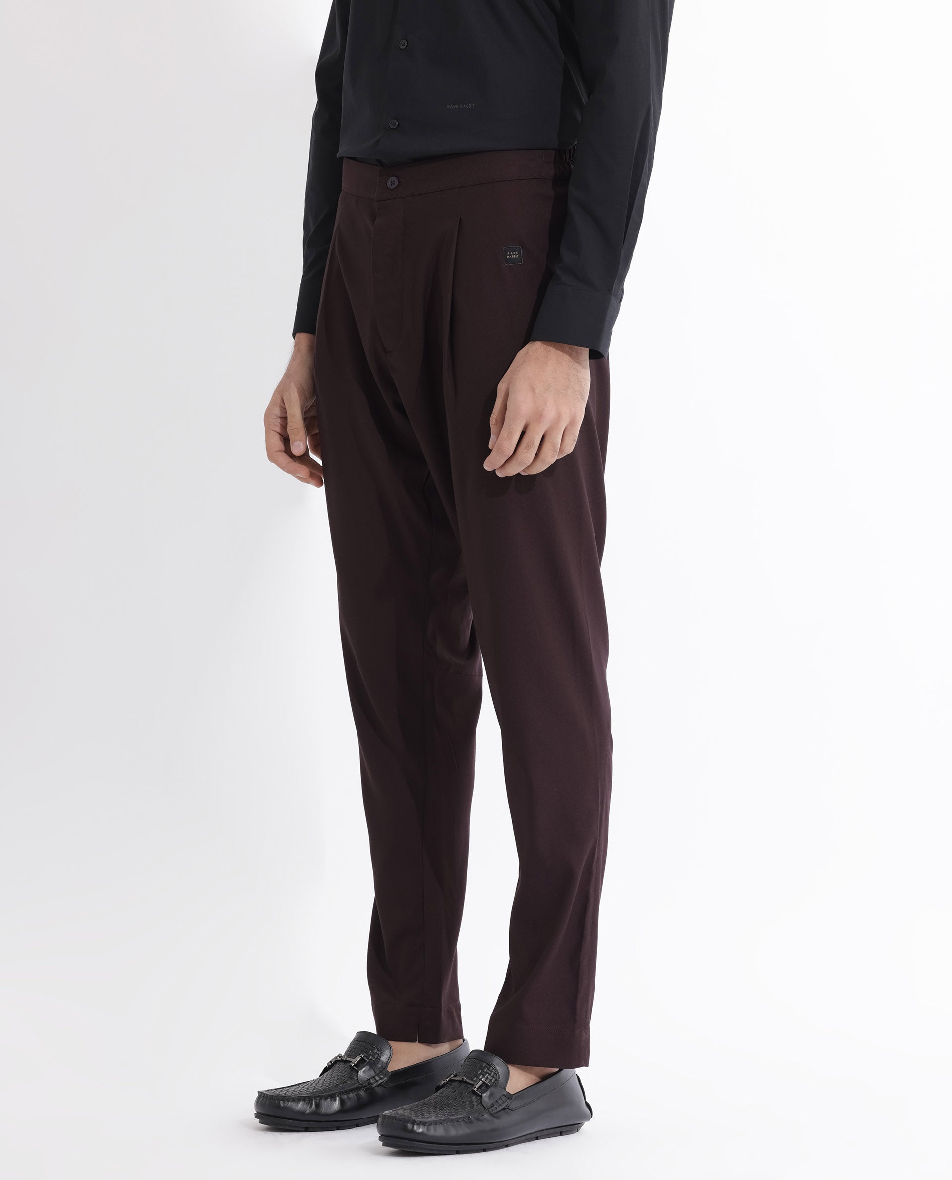 Rare Rabbit Mens Polin Maroon Viscose Fabric Mid Rise Regular Fit Solid Pajama