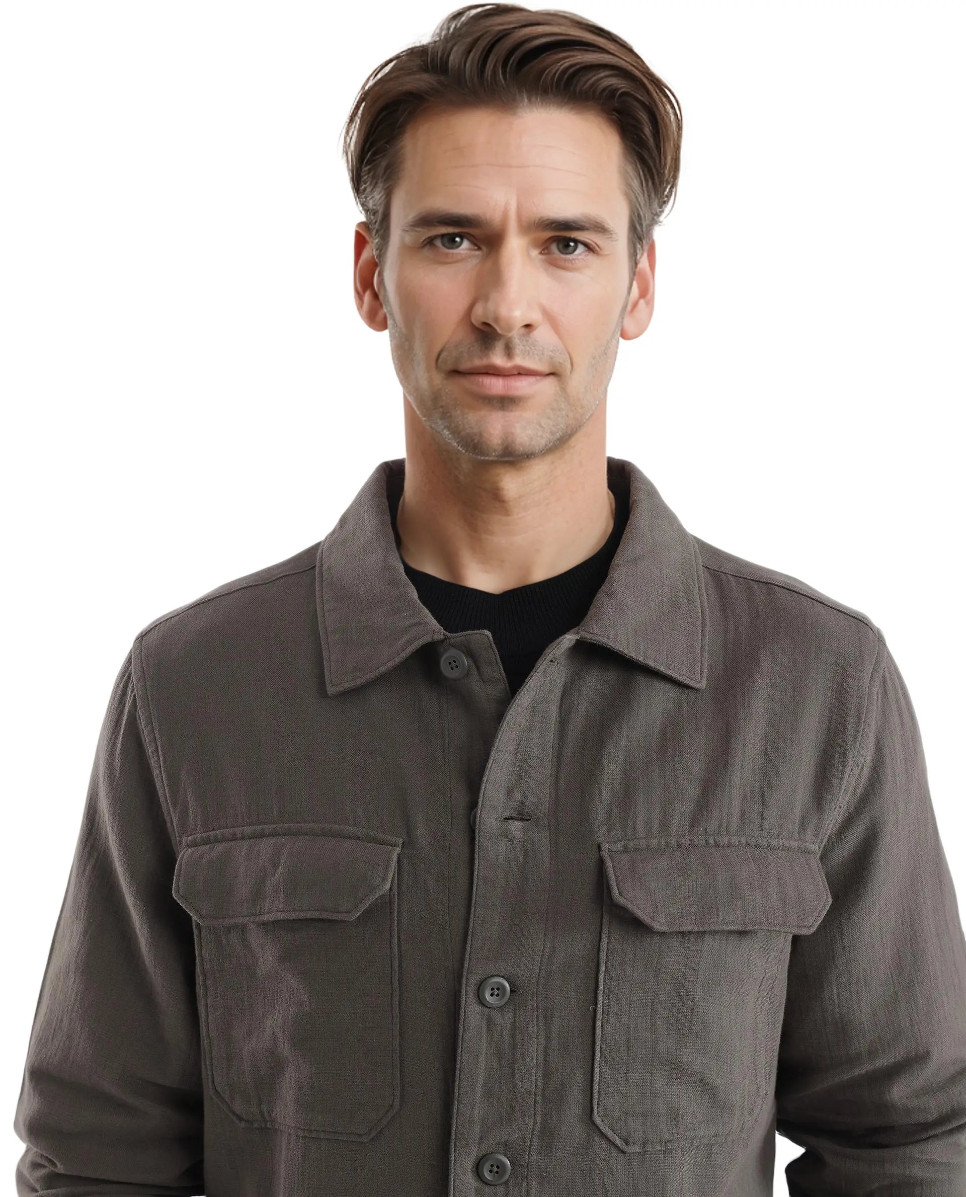 Rare Rabbit Men Prest Dusky Green Knitted Jacquard Fabric Two Front Flap Pocket Full Sleeve Regular Fit Shirt