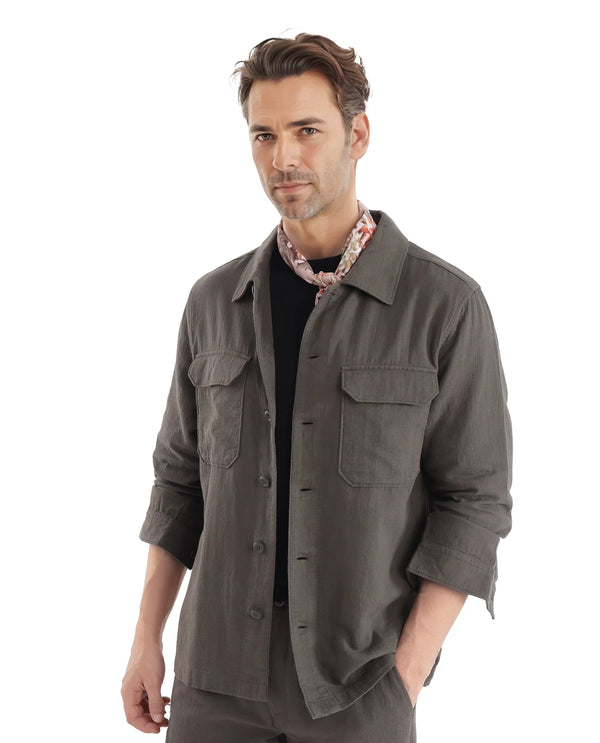 Rare Rabbit Men Prest Dusky Green Knitted Jacquard Fabric Two Front Flap Pocket Full Sleeve Regular Fit Shirt