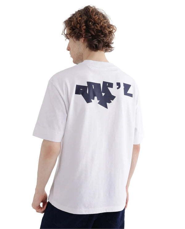 Rare Rabbit Men's Rare'z White Short Sleeve Crew Neck Oversized Fit T-Shirt
