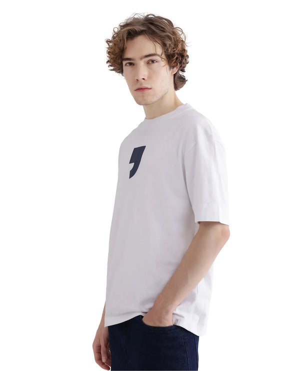 Rare Rabbit Men's Rare'z White Short Sleeve Crew Neck Oversized Fit T-Shirt