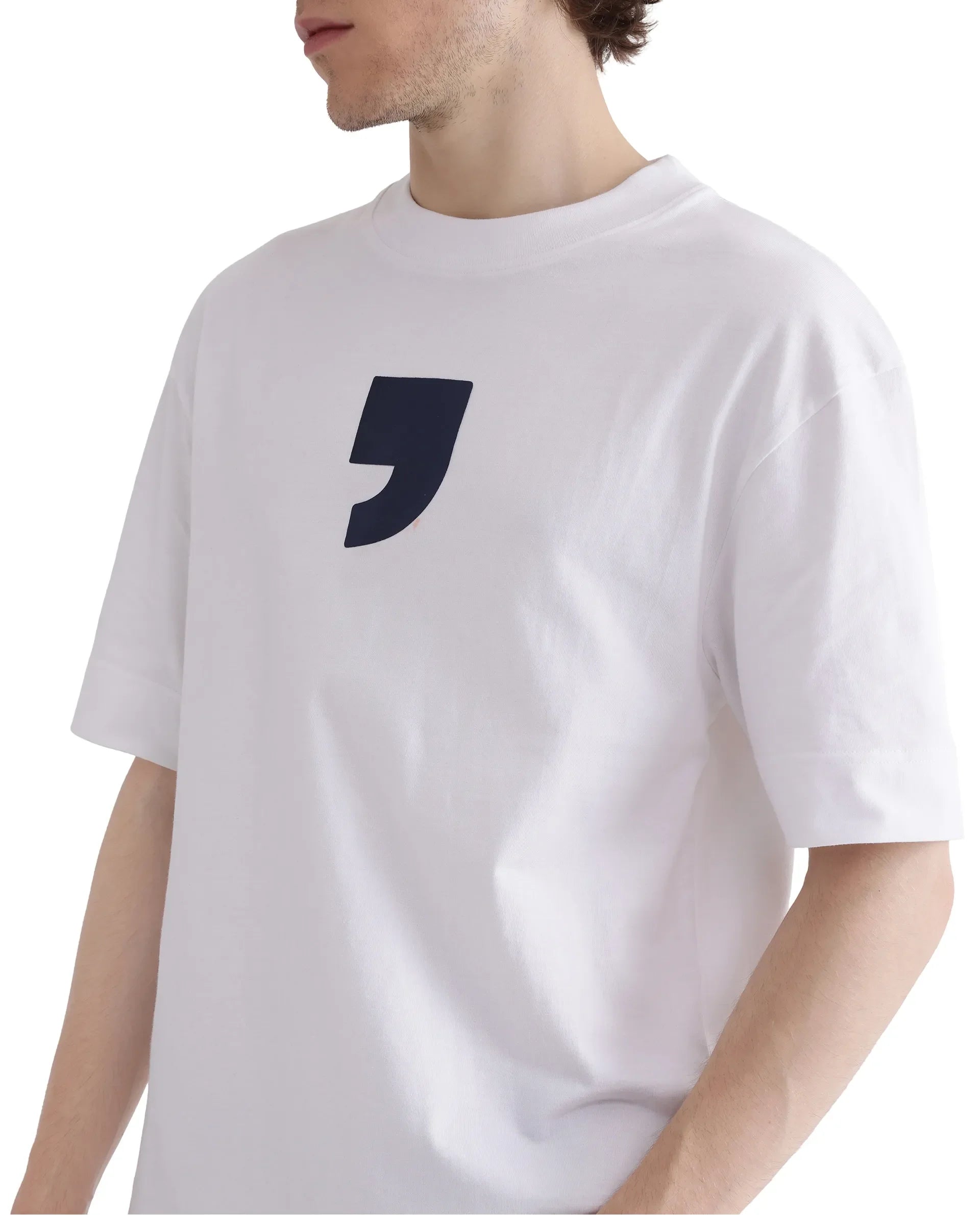 Rare Rabbit Men's Rare'z White Short Sleeve Crew Neck Oversized Fit T-Shirt
