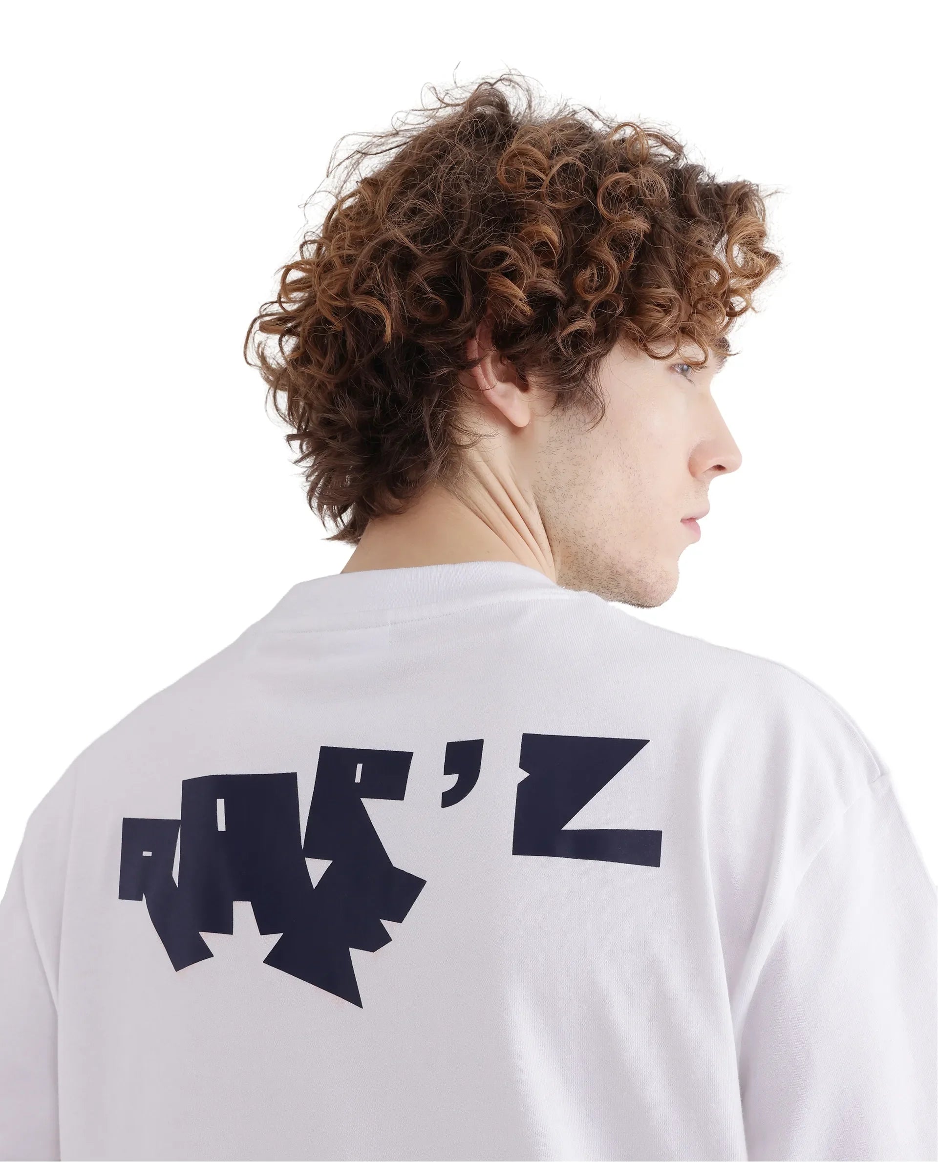 Rare Rabbit Men's Rare'z White Short Sleeve Crew Neck Oversized Fit T-Shirt