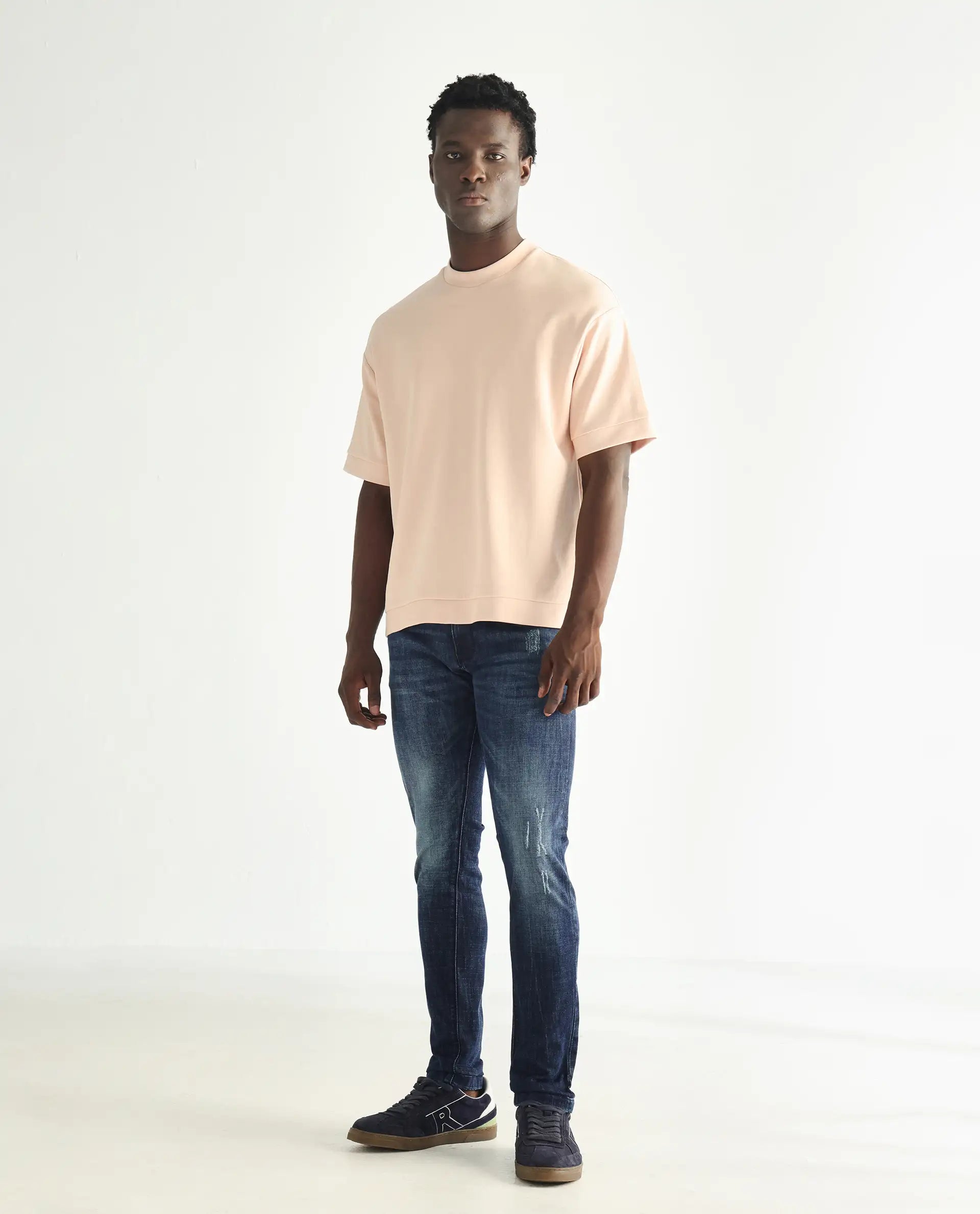 Rare Rabbit Men's Reims Light Blue Mid Wash Mid-Rise Slim Fit Jeans