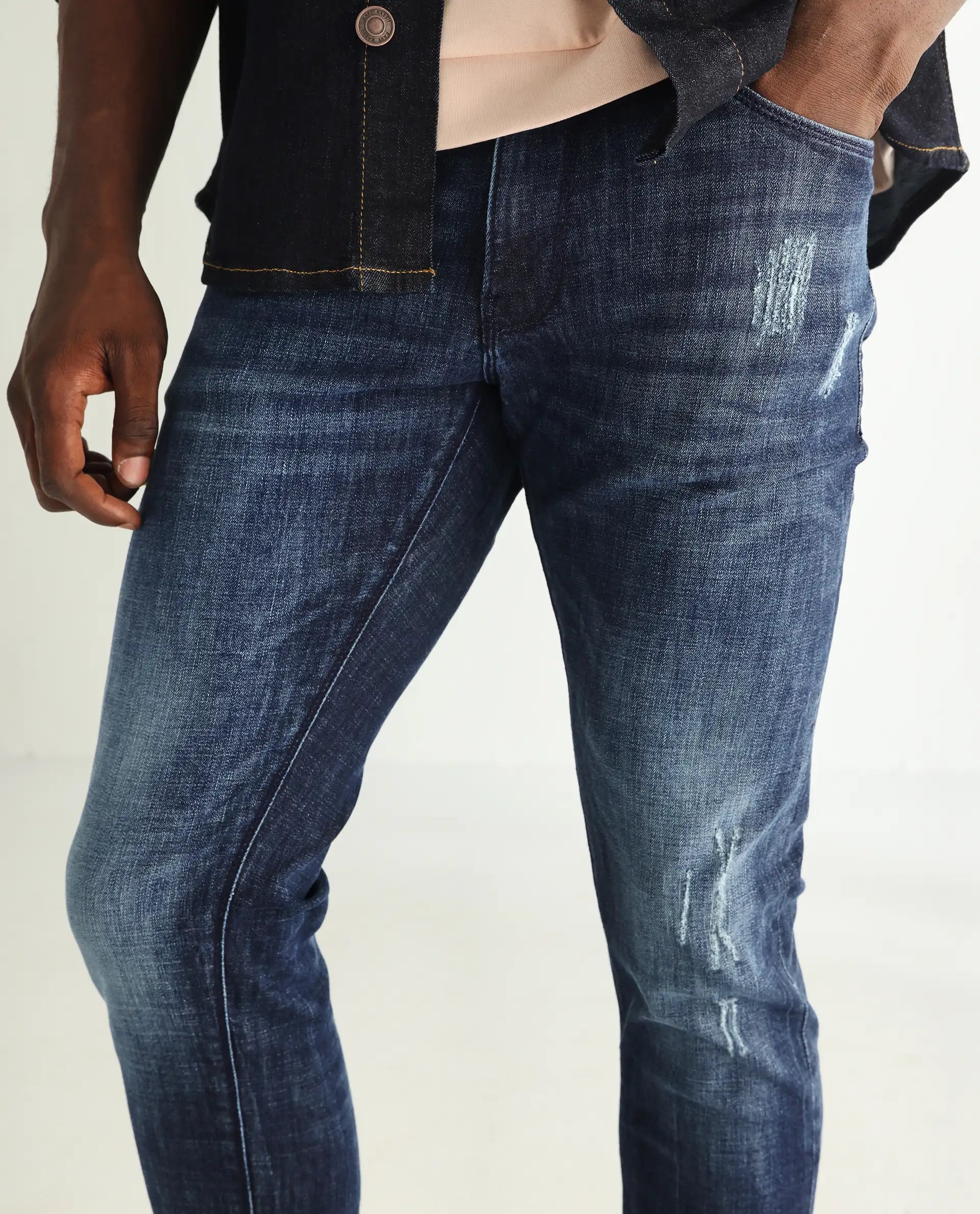 Rare Rabbit Men's Reims Light Blue Mid Wash Mid-Rise Slim Fit Jeans