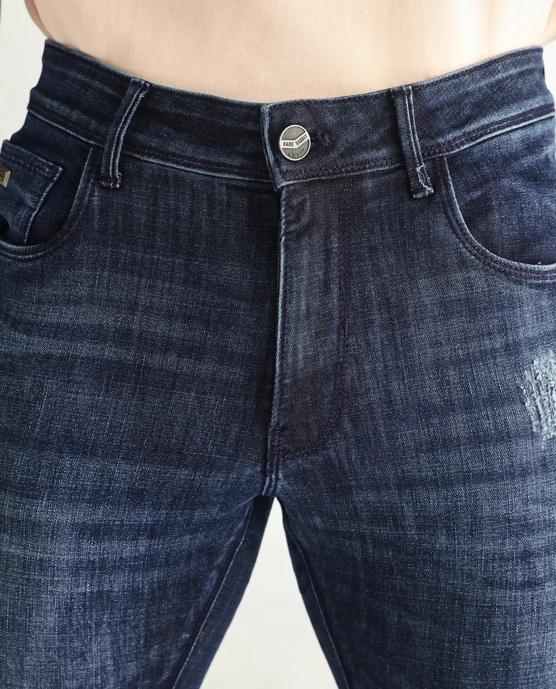 Rare Rabbit Men's Reims Light Blue Mid Wash Mid-Rise Slim Fit Jeans