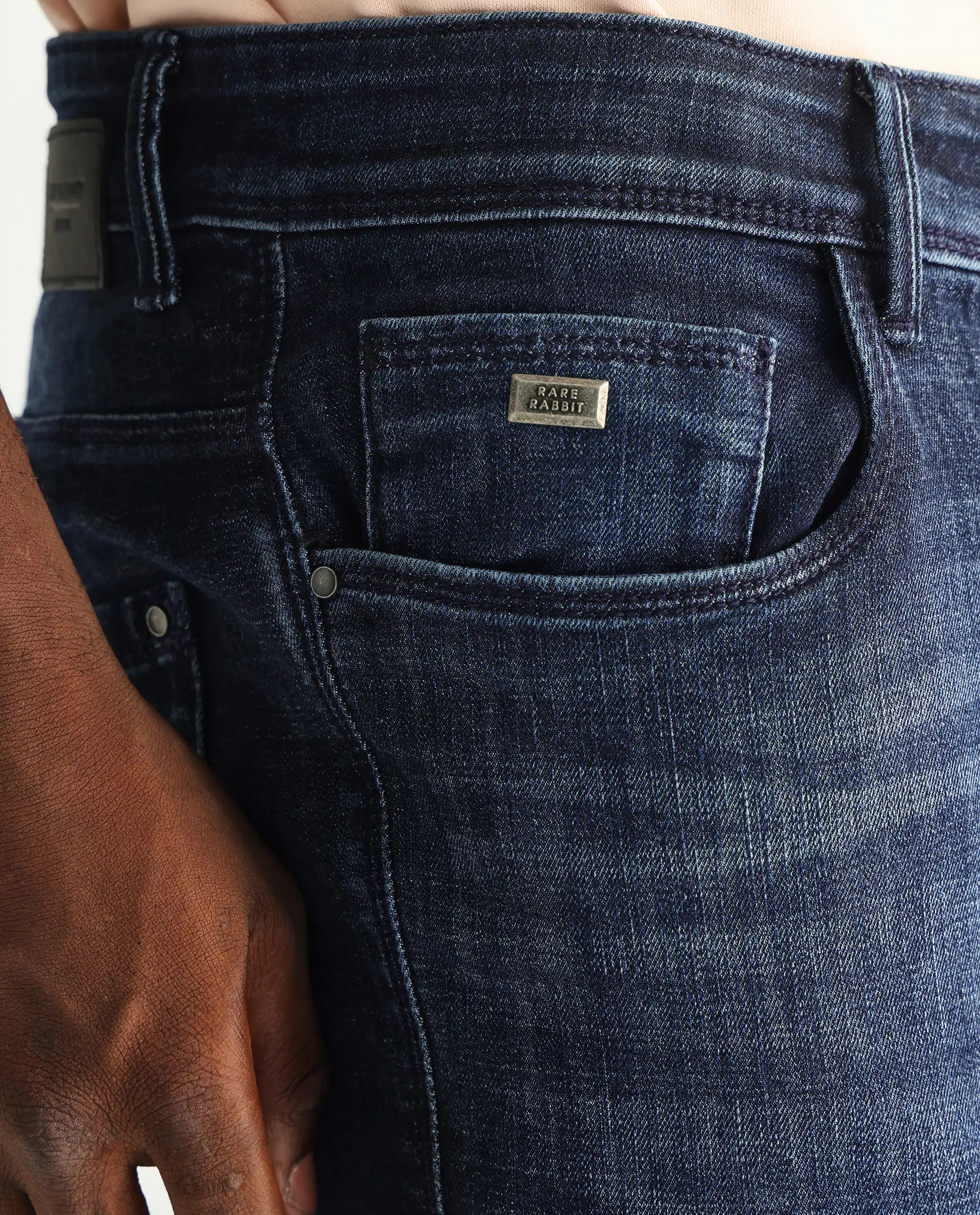 Rare Rabbit Men's Reims Light Blue Mid Wash Mid-Rise Slim Fit Jeans