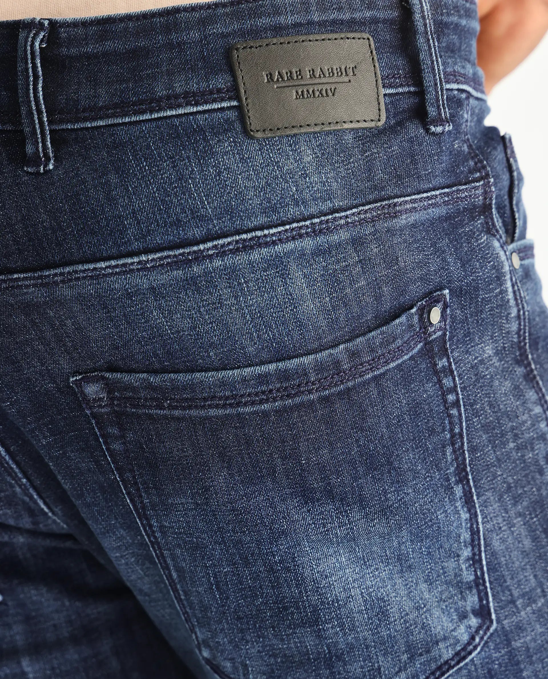 Rare Rabbit Men's Reims Light Blue Mid Wash Mid-Rise Slim Fit Jeans